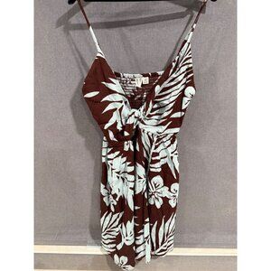 Roxy Evening Glow Dress XL Tropical Print Sundress Brown & Light Blue
